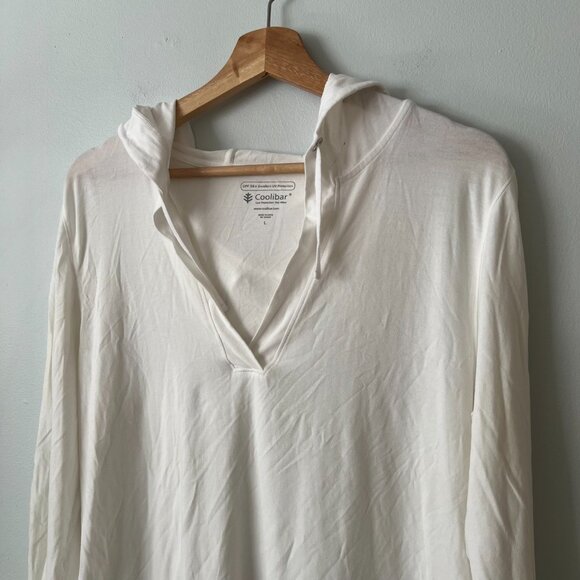 Coolibar UPF UV Sun Protection White Hooded Swim Cover Women's Size Large - Picture 3 of 9